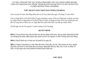 Quyết định 1721/QĐ-UBND năm 2013 sửa đổi thủ tục hành chính khoáng sản thuộc Lâm Đồng