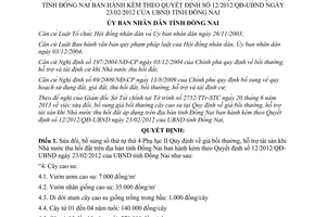 Quyết định 57/2013/QĐ-UBND giá bồi thường hỗ trợ tài sản thu hồi đất Đồng Nai
