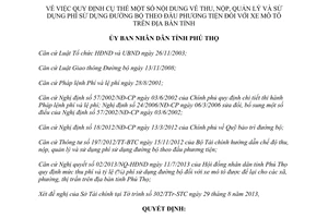 Quyết định 29/2013/QĐ-UBND thu nộp quản lý sử dụng phí đường bộ mô tô Phú Thọ