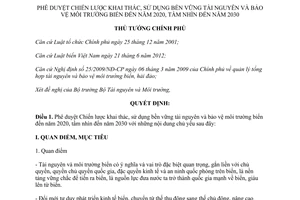 Quyết định 1570/QĐ-TTg 2013 khai thác sử dụng bền vững tài nguyên bảo vệ môi trường biển