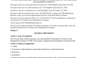 Circular No.19/2013/TT-NHNN purchase sale settlement of bad debts Vietnam Asset Management Company