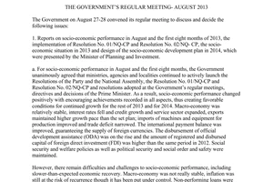 Resolution No. 104/NQ-CP the Government’s regular meeting August 2013