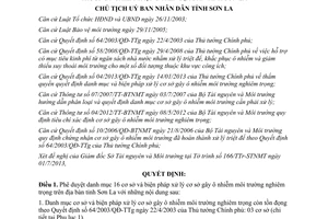 Quyết định 1972/QĐ-UBND năm 2013 danh mục biện pháp xử lý ô nhiễm môi trường Sơn La