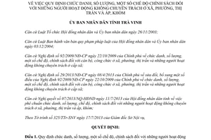 Quyết định 27/2013/QĐ-UBND chính sách người hoạt động không chuyên trách ở xã Trà Vinh