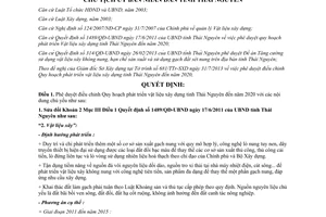 Quyết định 1749/QĐ-UBND 2013 Quy hoạch phát triển vật liệu xây dựng Thái Nguyên đến 2020