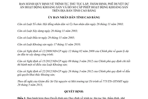 Quyết định 14/2013/QĐ-UBND thủ tục lập thẩm định phê duyệt cấp phép hoạt động khoáng sản Cao Bằng