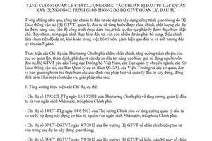 Chỉ thị 17/CT-BGTVT năm 2013 quản lý chất lượng chuẩn bị đầu tư dự án xây dựng công trình giao thông