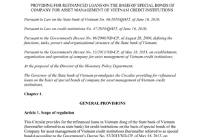 Circular No. 20/2013/TT-NHNN refinanced loans on the basis of special bonds of company for asset management