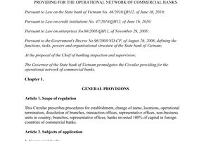 Circular No. 21/2013/TT-NHNN the operational network of commercial banks