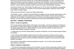Circular No. 19/2013/TT-BLDTBXH the wage state-owned one-member limited-liability companies