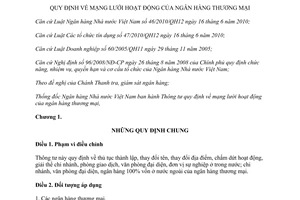 Thông tư 21/2013/TT-NHNN mạng lưới ngân hàng thương mại