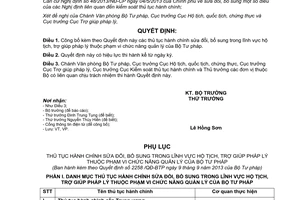 Quyết định 2258/QĐ-BTP năm 2013 công bố thủ tục hành chính hộ tịch trợ giúp pháp lý