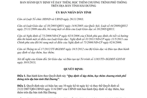 Quyết định 20/2013/QĐ-UBND Quy định dạy học thêm chương trình phổ thông Hải Dương