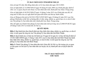 Quyết định 42/2013/QĐ-UBND chức năng nhiệm vụ quyền hạn cơ cấu Văn phòng UBND Bình Thuận