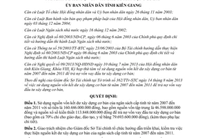 Quyết định 27/2013/QĐ-UBND sử dụng nguồn vốn kết dư xây dựng cơ bản 2007-2011 Kiên Giang