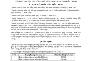 Quyết định 25/2013/QĐ-UBND mức thu phương thức thu phí sử dụng đường bộ xe mô tô Kiên Giang