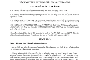 Quyết định 10/2013/QĐ-UBND cấp giấy phép xây dựng Cà Mau