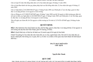 Quyết định 60/2013/QĐ-UBND Quy chế thu thập sử dụng dữ liệu tài nguyên môi trường Ninh Thuận