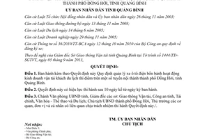 Quyết định 21/2013/QĐ-UBND quản lý xe ô tô điện bốn bánh vận tải khách du lịch Đồng Hới Quảng Bình