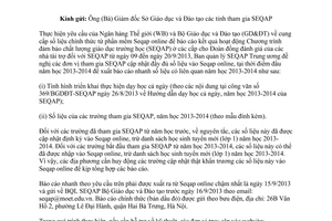 Công văn 385/BGDĐT-SEQAP 2013 báo cáo nhanh số liệu đầu năm học 2013 2014