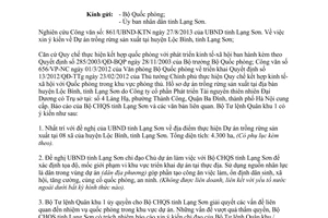 Công văn 1466/BTL-TaC 2013 Dự án trồng rừng sản xuất Lộc Bình Lạng Sơn