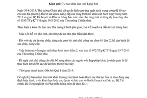 Công văn 6804/BKHĐT-KTNN năm 2013 tạm ứng vốn sửa chữa hồ chứa nước