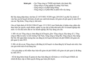Công văn 171/BXD-KHTC 2013 tiết kiệm chi phí sản xuất kinh doanh tiết giảm chi phí quản lý