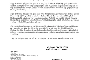 Công văn 5395/TCHQ-GSQL năm 2013 nhập khẩu sữa New Zealand