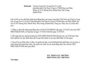 Công văn 2436/TCTS-KTBVNL năm 2013 cấp phép hoạt động thủy sản biển Việt Nam