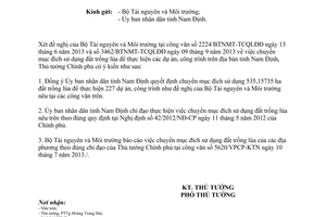 Công văn 1476/TTg-KTN năm 2013 chuyển mục đích sử dụng đất trồng lúa Nam Định