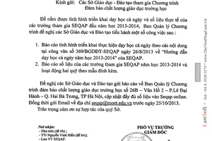 Công văn 414/BGDĐT-SEQAP năm 2013 báo cáo số liệu FDS 2013 2014 đảm bảo chất lượng giáo dục