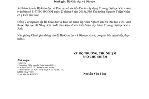 Công văn 8107/VPCP-KGVX 2013 thành lập Viện Nghiên cứu Đào tạo Việt Anh Đà Nẵng