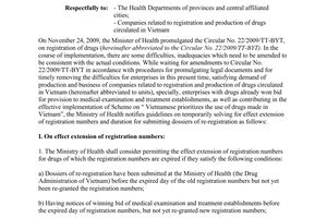 Official Dispatch No. 5890/BYT-QLD extension of registration numbers duration for submitting dossier of re-registration