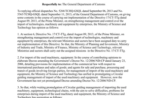 Official Dispatch No.3016/BKHCN-DTG  on coordination in implementing the Directive No. 17/CT-TTg