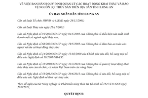 Quyết định 45/2013/QĐ-UBND quản lý khai thác bảo vệ nguồn lợi thủy sản Long An