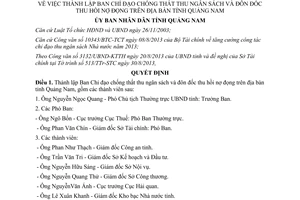 Quyết định 2802/QĐ-UBND 2013 Ban Chỉ đạo chống thất thu ngân sách thu hồi nợ đọng Quảng Nam