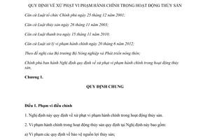 Nghị định 103/2013/NĐ-CP xử phạt vi phạm hành chính hoạt động thủy sản