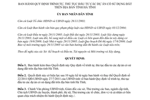 Quyết định 40/2013/QĐ-UBND trình tự thủ tục đầu tư dự án có sử dụng đất Hà Tĩnh