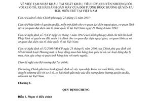 Quyết định 53/2013/QĐ-TTg tạm nhập tái xuất xe đối tượng hưởng quyền ưu đãi miễn trừ