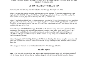 Quyết định 22/2013/QĐ-UBND mức thu chế độ quản lý Phí sử dụng lề đường bến bãi Lạng Sơn