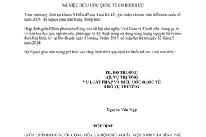 Thông báo hiệu lực Hiệp định nghiên cứu sử dụng năng lượng nguyên tử Việt Nam Hunggari