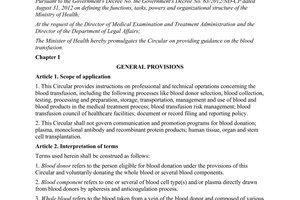 Circular No. 26/2013/TT-BYT guidance on the blood transfusion