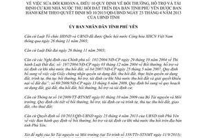 Quyết định 27/2013/QĐ-UBND bồi thường hỗ trợ tái định cư thu hồi đất Phú Yên