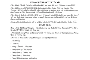 Quyết định 1224/QĐ-UBND năm 2013 giải thể Phòng Thông tin Xúc tiến thương mại Yên Bái