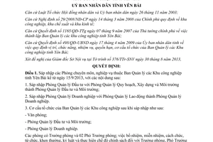 Quyết định 1223/QĐ-UBND năm 2013 sáp nhập Phòng chuyên môn nghiệp vụ thuộc Yên Bái