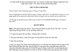 Quyết định 1617/QĐ-TTg năm 2013 Dự án Tăng cường hệ thống trợ giúp xã hội Việt Nam