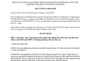 Quyết định 1621/QĐ-TTg 2013 Quy hoạch phát triển ngành công nghiệp hóa chất Việt Nam