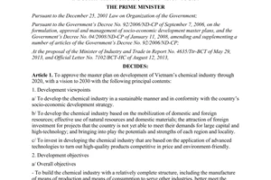 Decision No. 1621/QD-TTg the master plan on development of Vietnam’s chemical industry 2020 - 2030