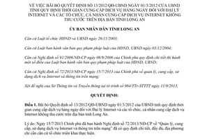 Quyết định 3299/QĐ-UBND 2013 bãi bỏ 13/2012/QĐ-UBND thời gian cung cấp dịch vụ Internet Long An