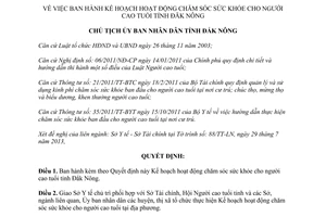 Quyết định 1476/QĐ-UBND năm 2013 Kế hoạch chăm sóc sức khỏe người cao tuổi Đắk Nông